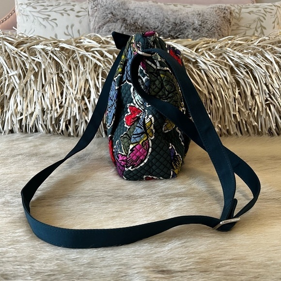 VERA BRADLEY Falling Flowers HADLEY Bag Crossbody Satchel Tech Green Pink 2017 - Picture 4 of 14